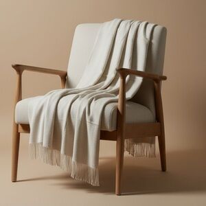 West Elm Cream Acrylic Throw Blanket 48x60 Fringe Boho Soft Cozy